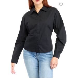 ASTR The Label Black Sienna Open Back Tie Blouse Medium NWT Collared Cotton Top